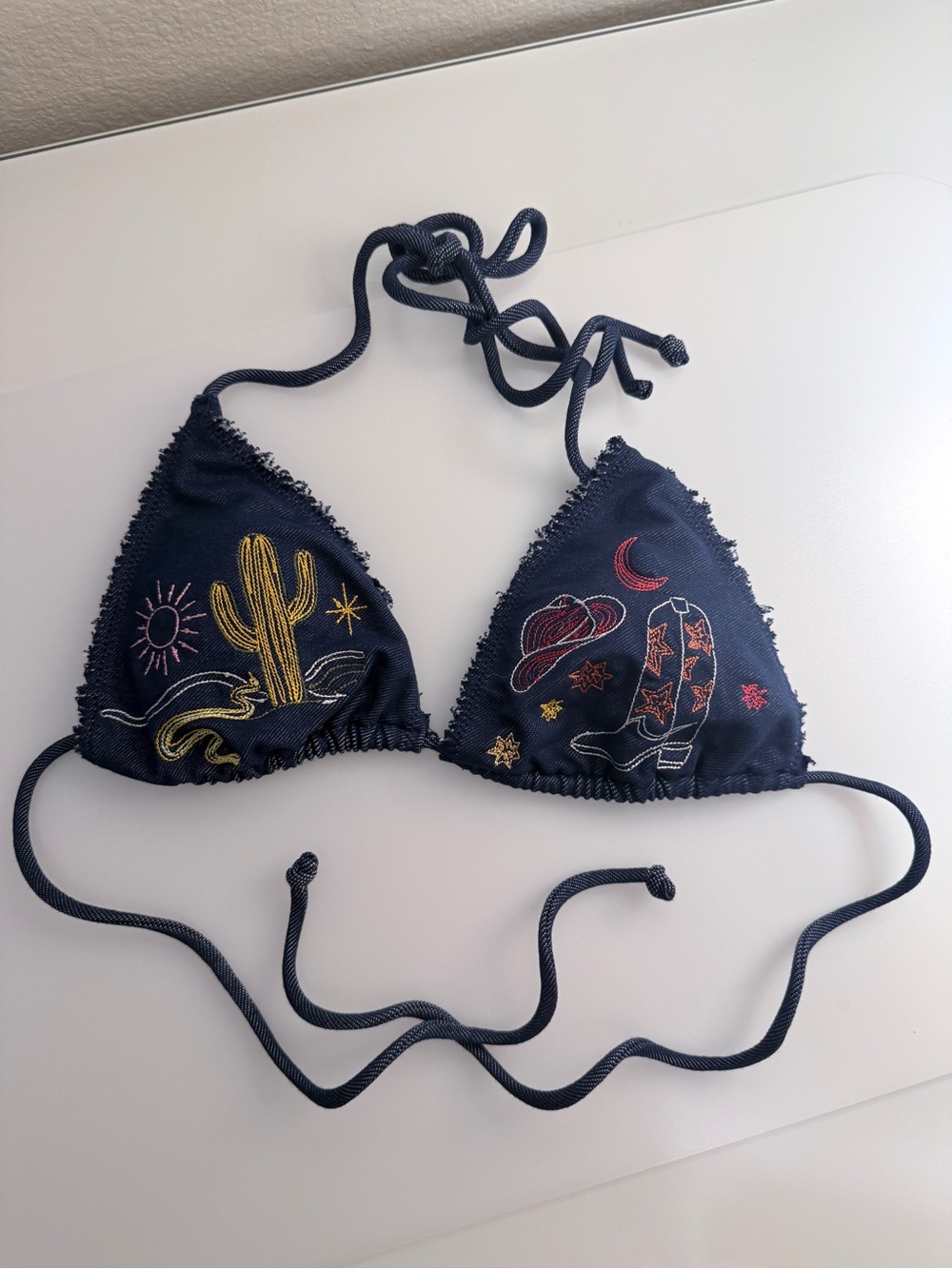 IT’S NOW COOL Free People Triangle Western Embroidered Bikini Top in Buck Small